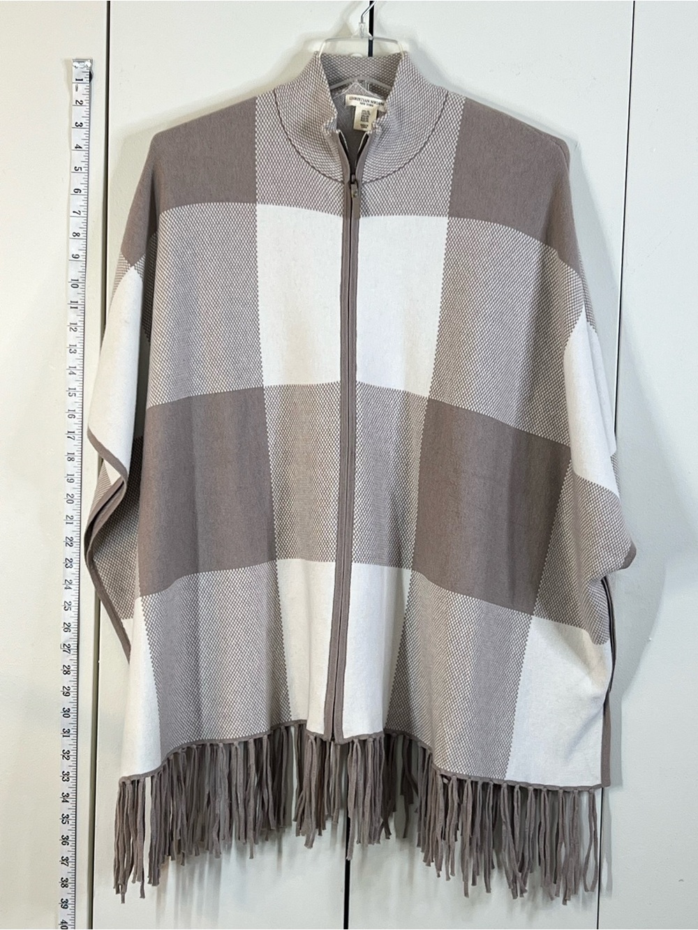 Christian Siriano New York Plaid Fringe Zip Front Poncho L/XL